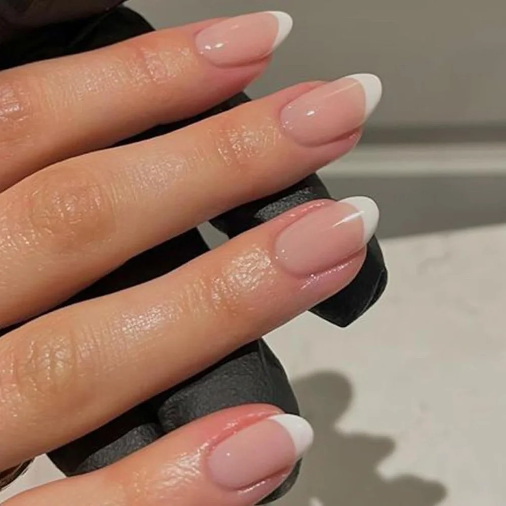 Modelones French Tip Super Short Oval Press-On Nails